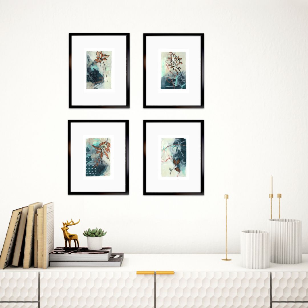Go With the Flow I - Set of 4 mini original paintings with gold detail