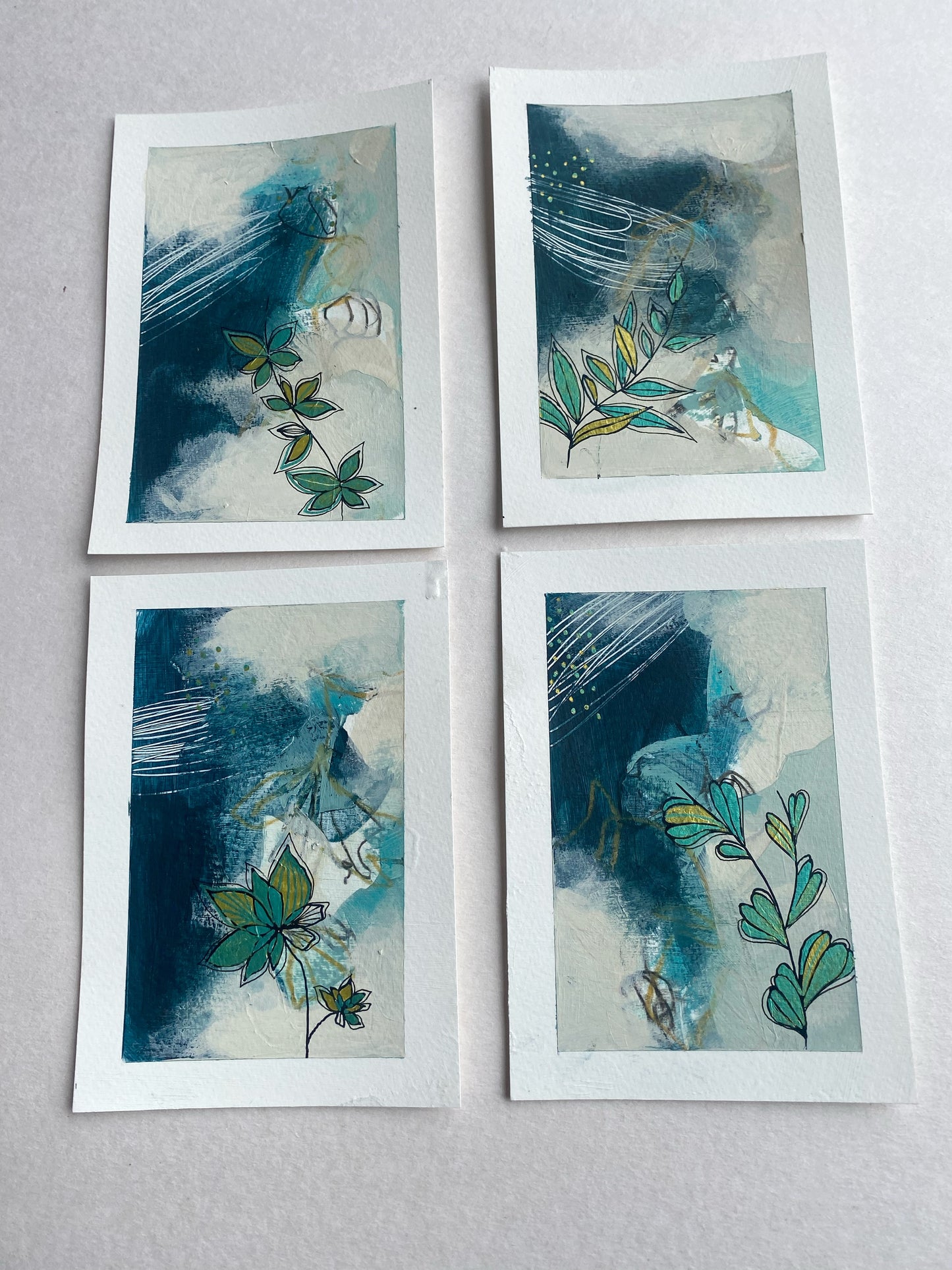 Go With the Flow II - set of 4 mini paintings with metallic detail
