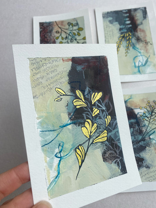 Go With the Flow IV - set of 4 mini original paintings with gold detail