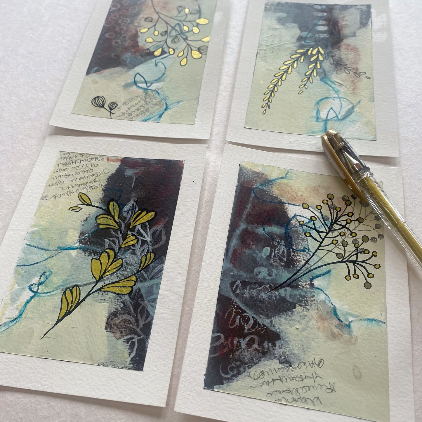 Go With the Flow IV - set of 4 mini original paintings with gold detail