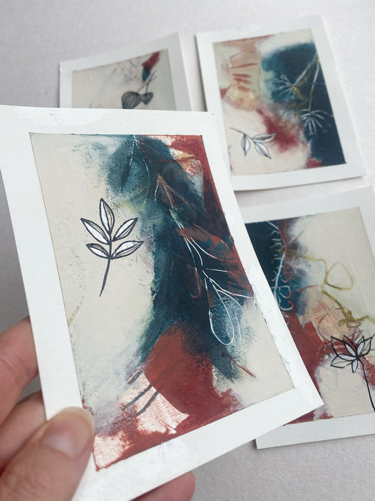 Go With the Flow V - set of 4 mini original paintings with silver detail