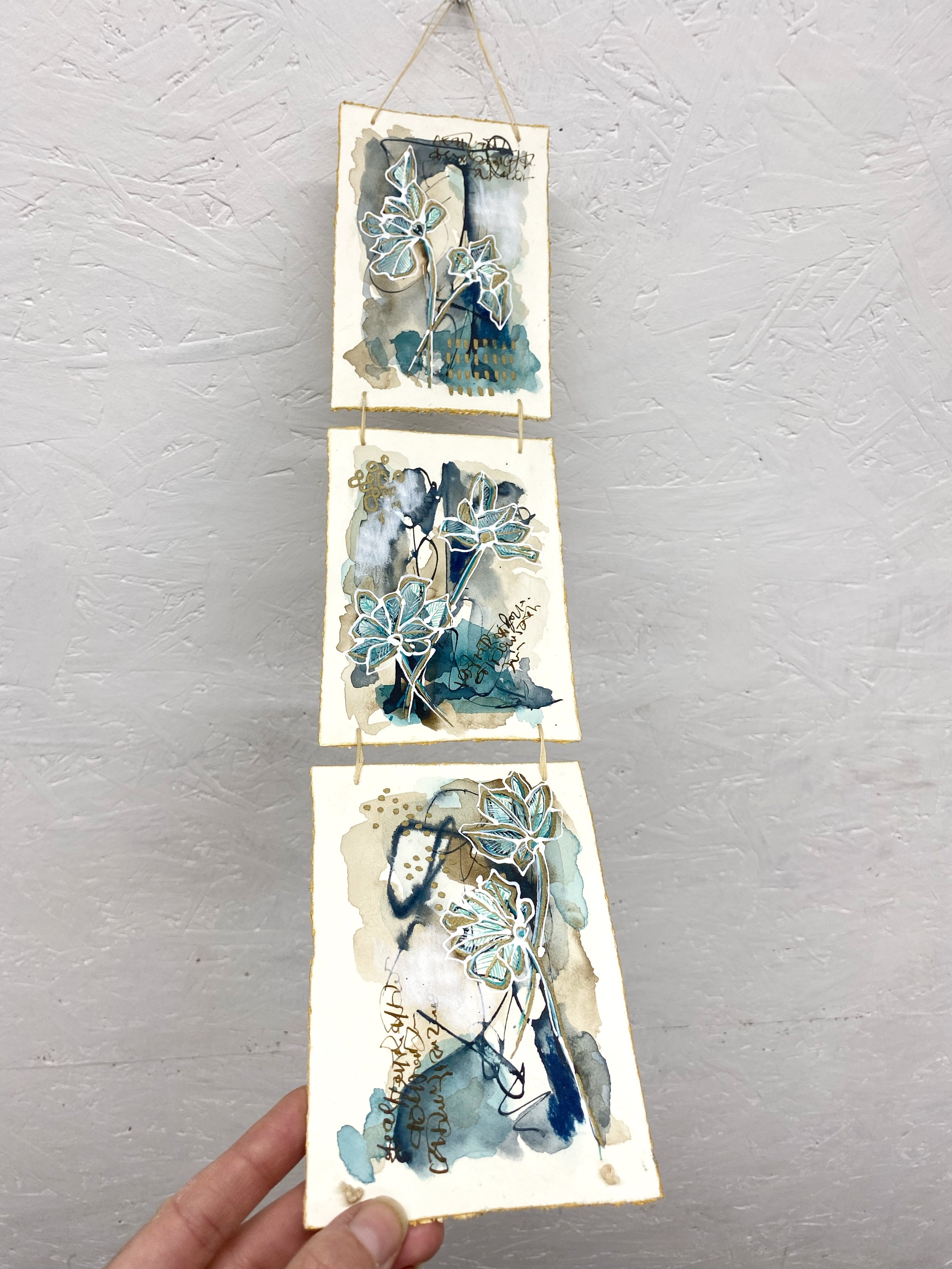 Fresh Stems - Original Painting, Triptych Wall Hanging