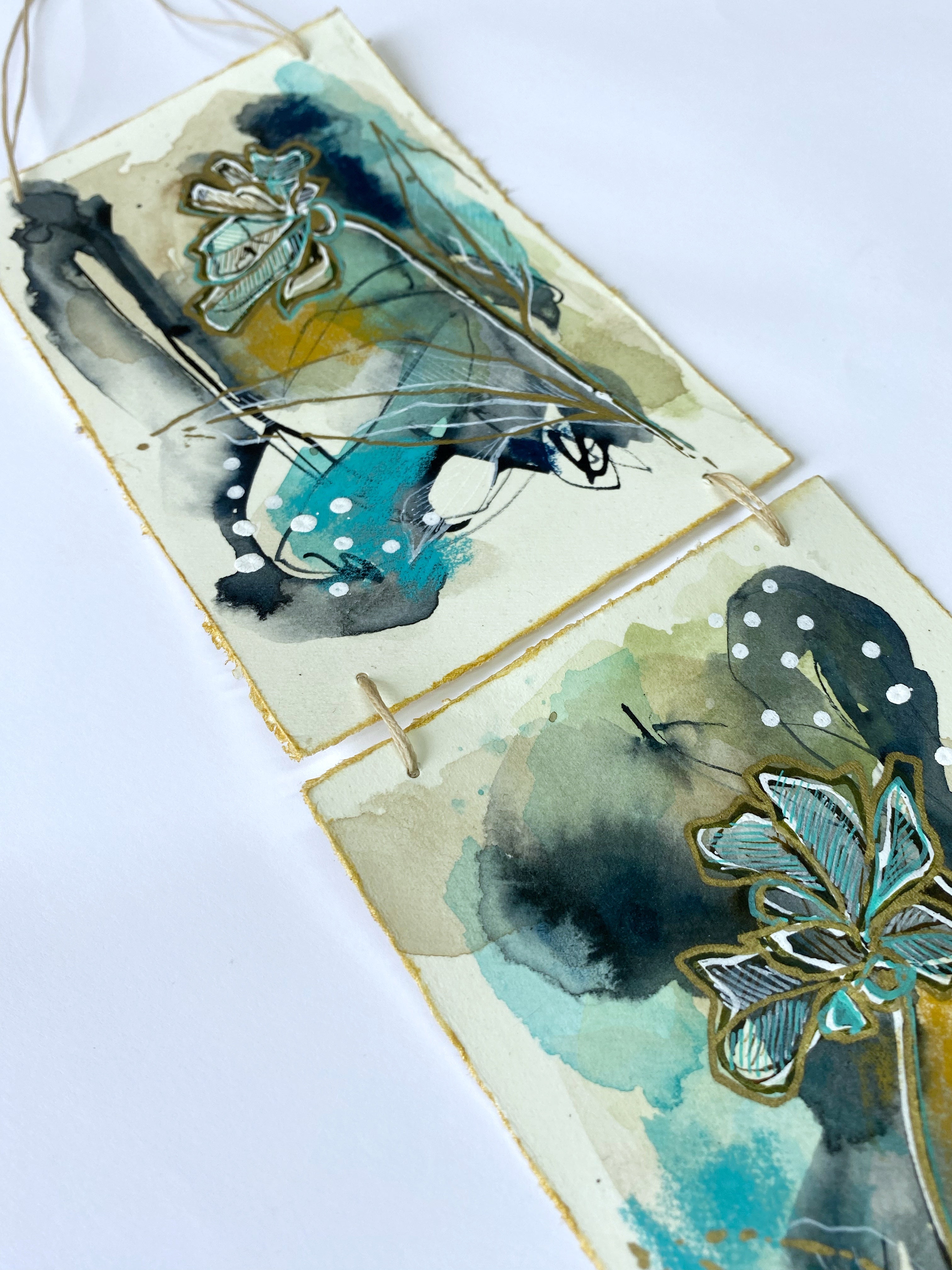 Turquoise Meadow - Original Painting, Triptych Wall Hanging