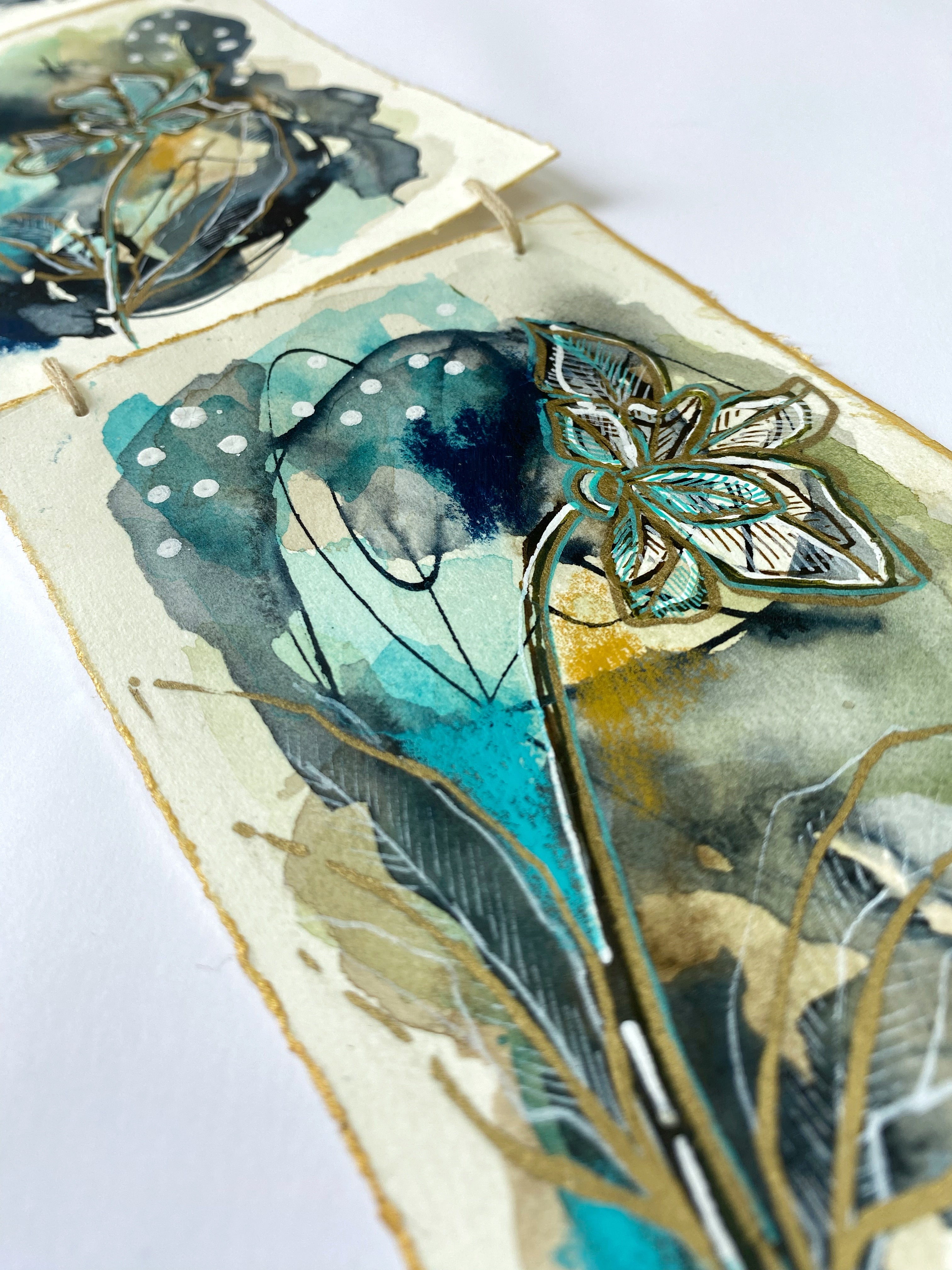Turquoise Meadow - Original Painting, Triptych Wall Hanging