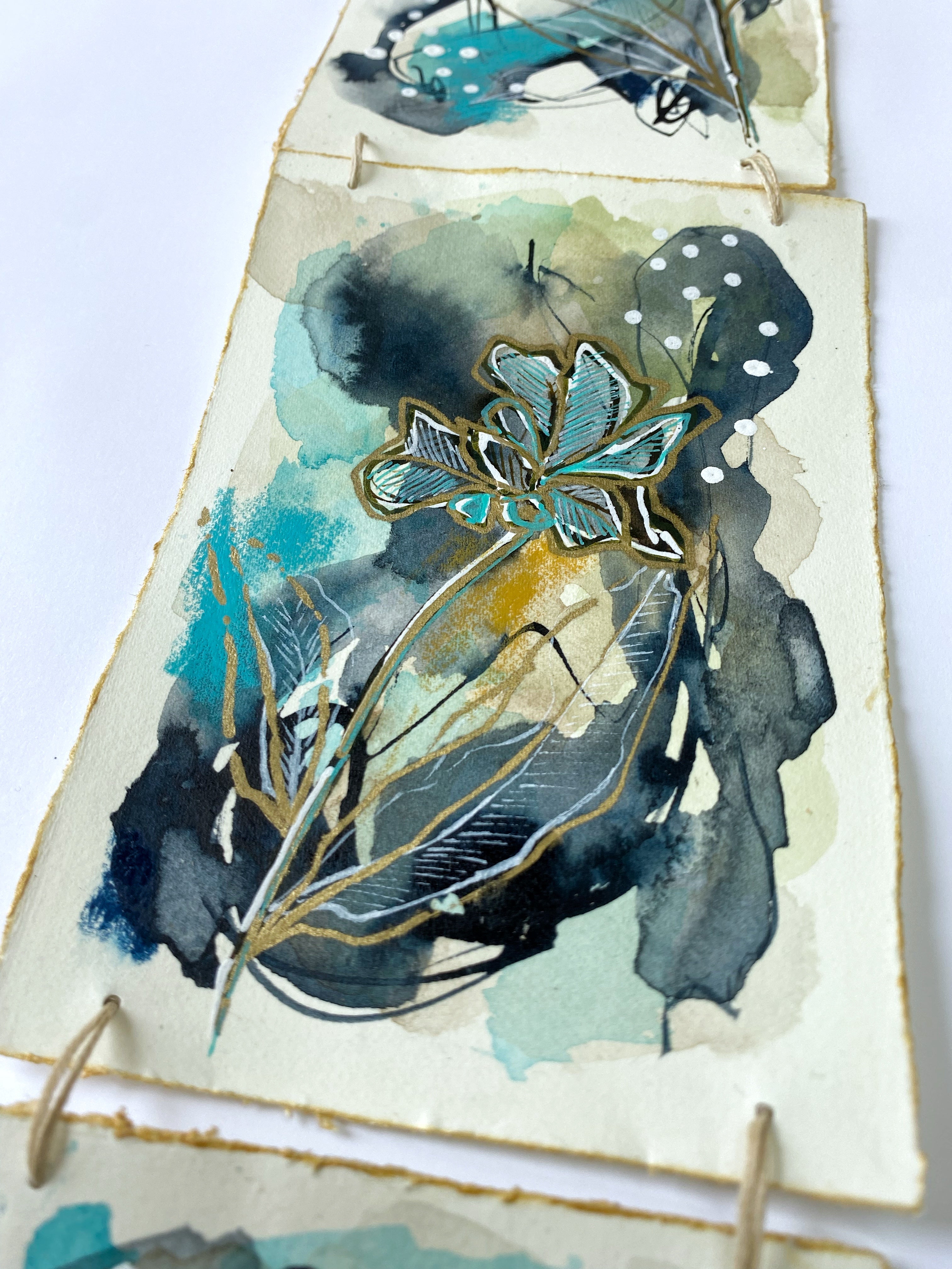 Turquoise Meadow - Original Painting, Triptych Wall Hanging