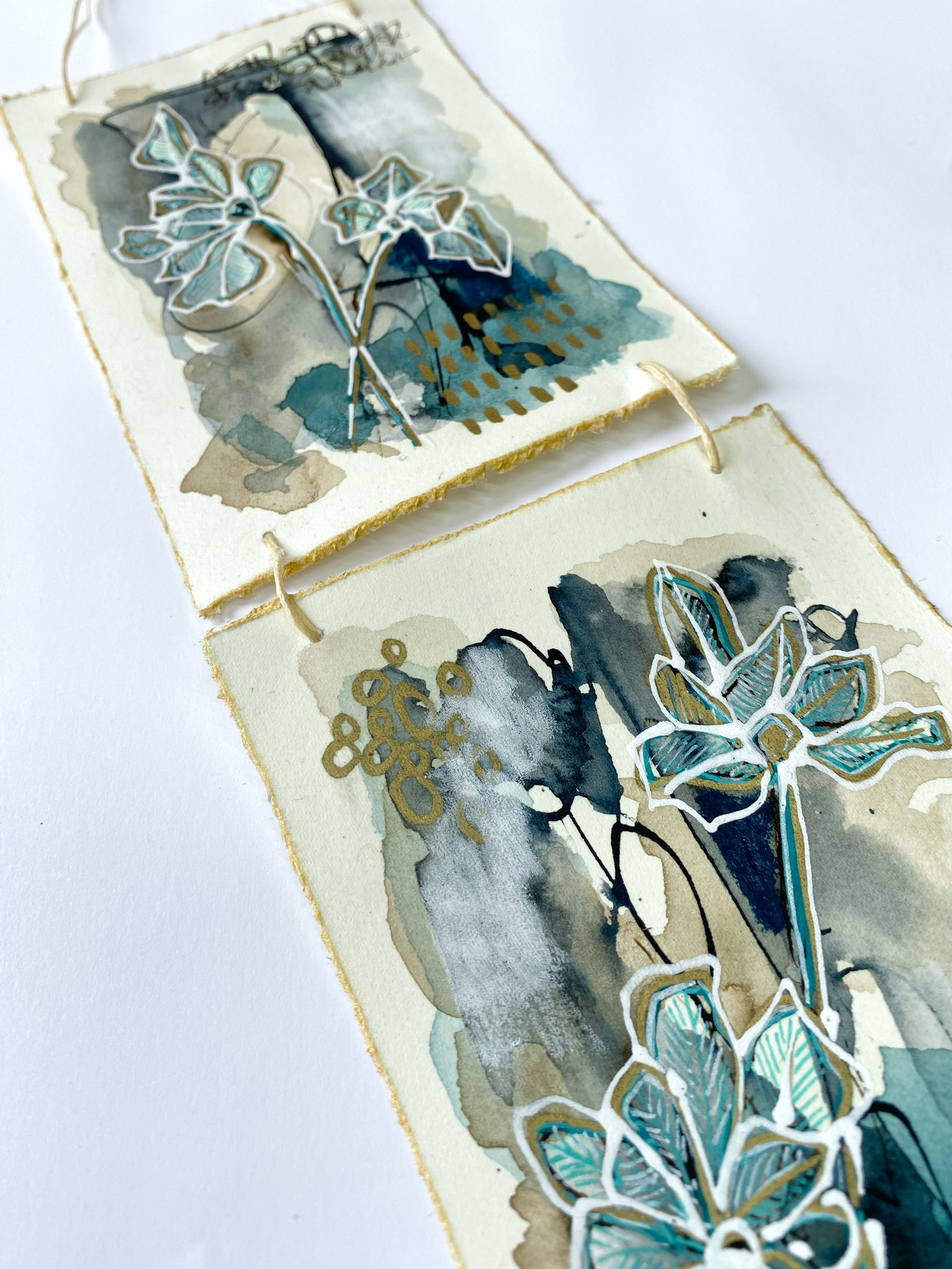 Fresh Stems - Original Painting, Triptych Wall Hanging