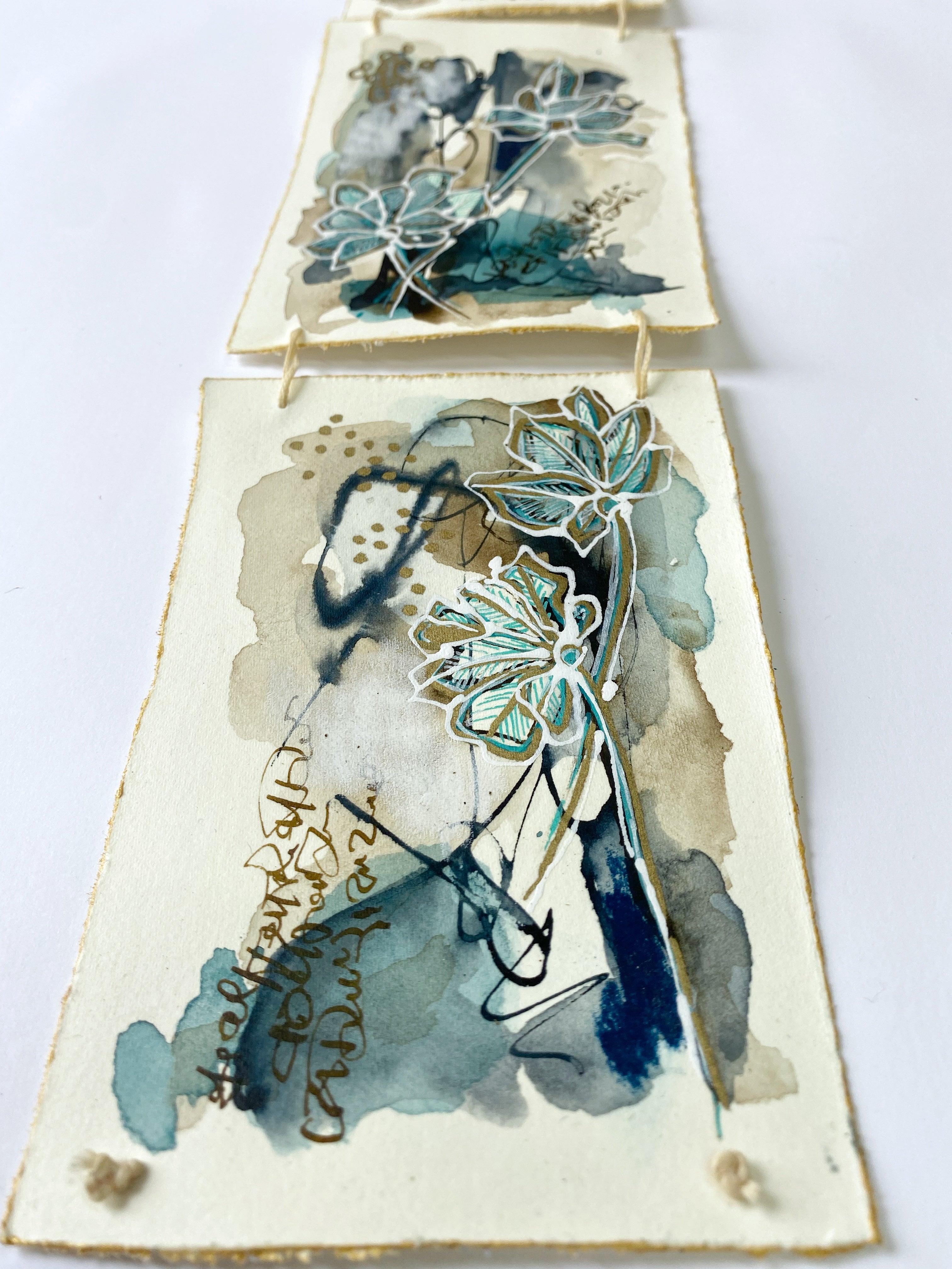 Fresh Stems - Original Painting, Triptych Wall Hanging
