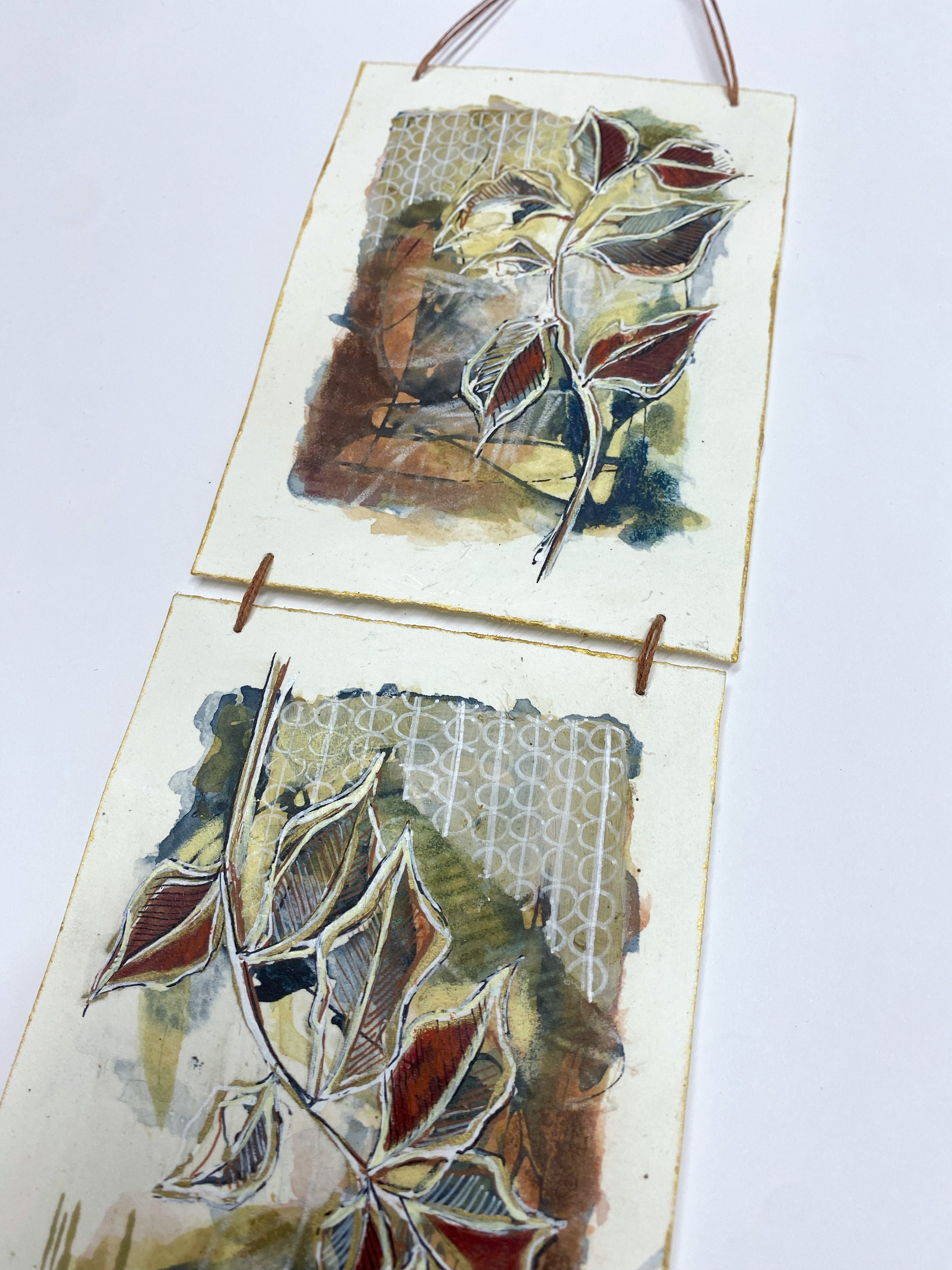 Autumn Rain - Original Painting, Triptych Wall Hanging