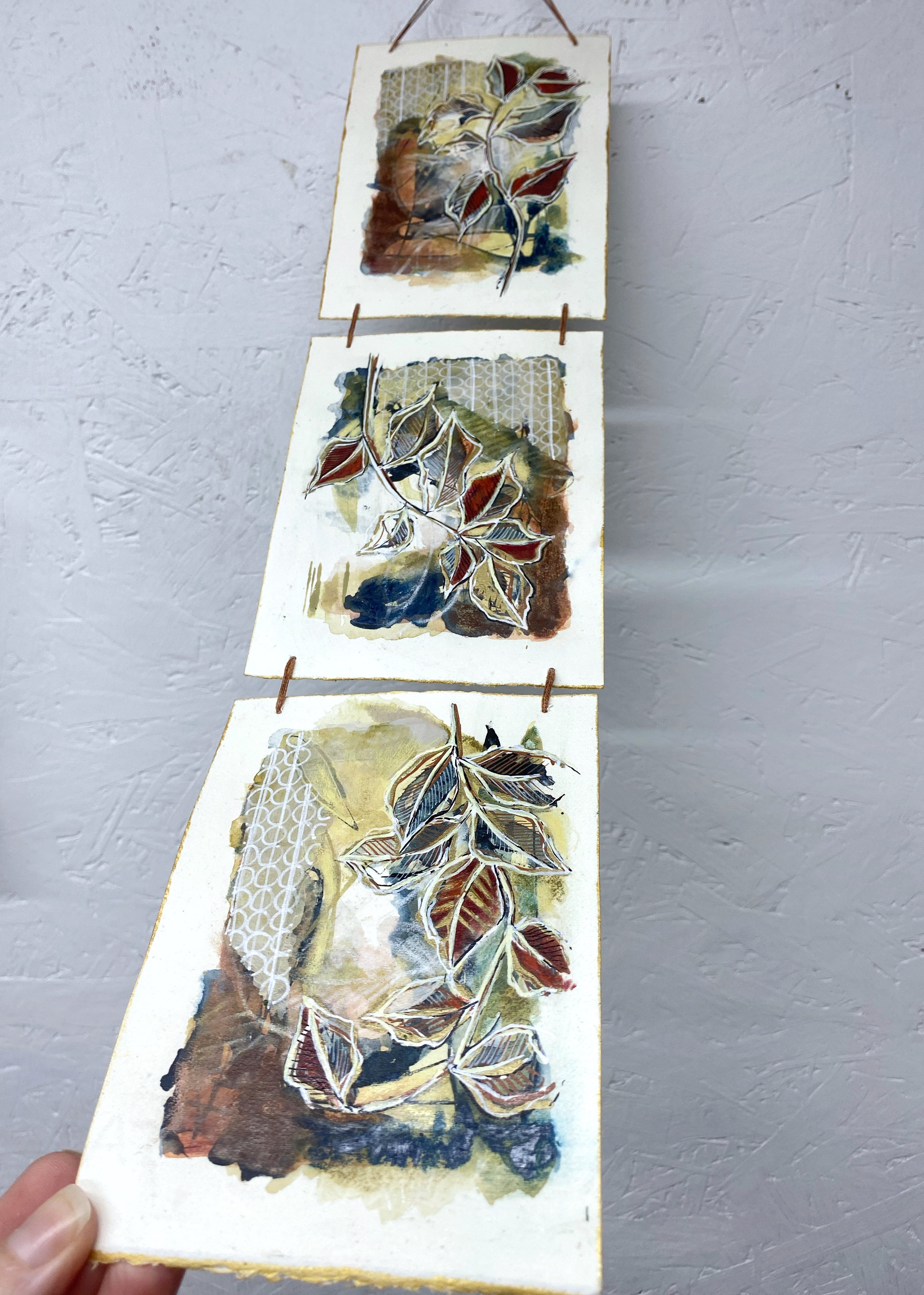 Autumn Rain - Original Painting, Triptych Wall Hanging