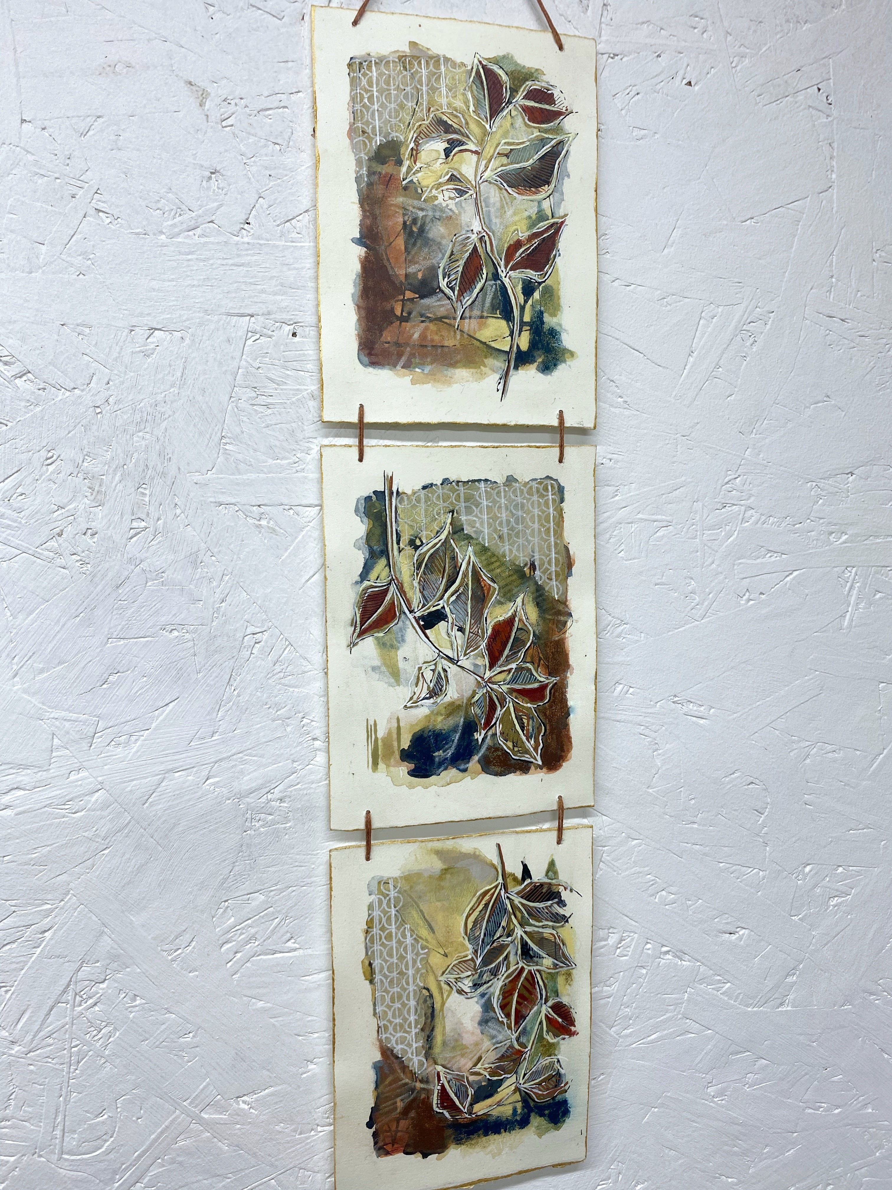 Autumn Rain - Original Painting, Triptych Wall Hanging