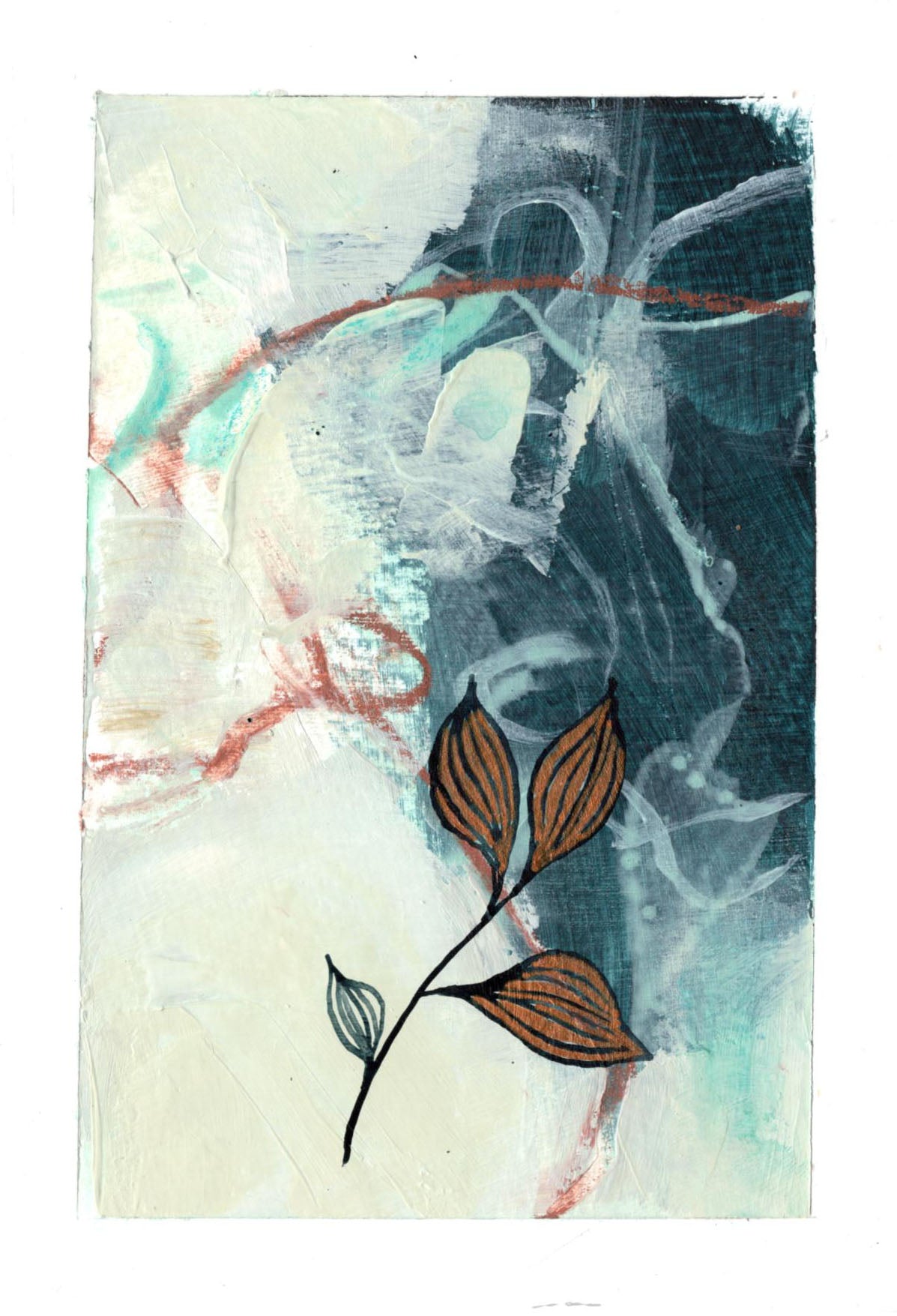 Go With the Flow I - Set of 4 mini original paintings with gold detail