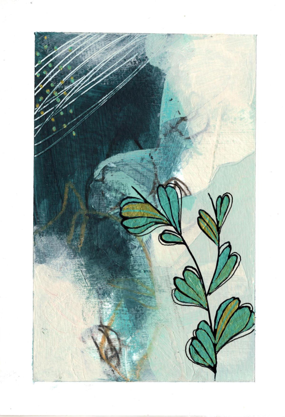 Go With the Flow II - set of 4 mini paintings with metallic detail