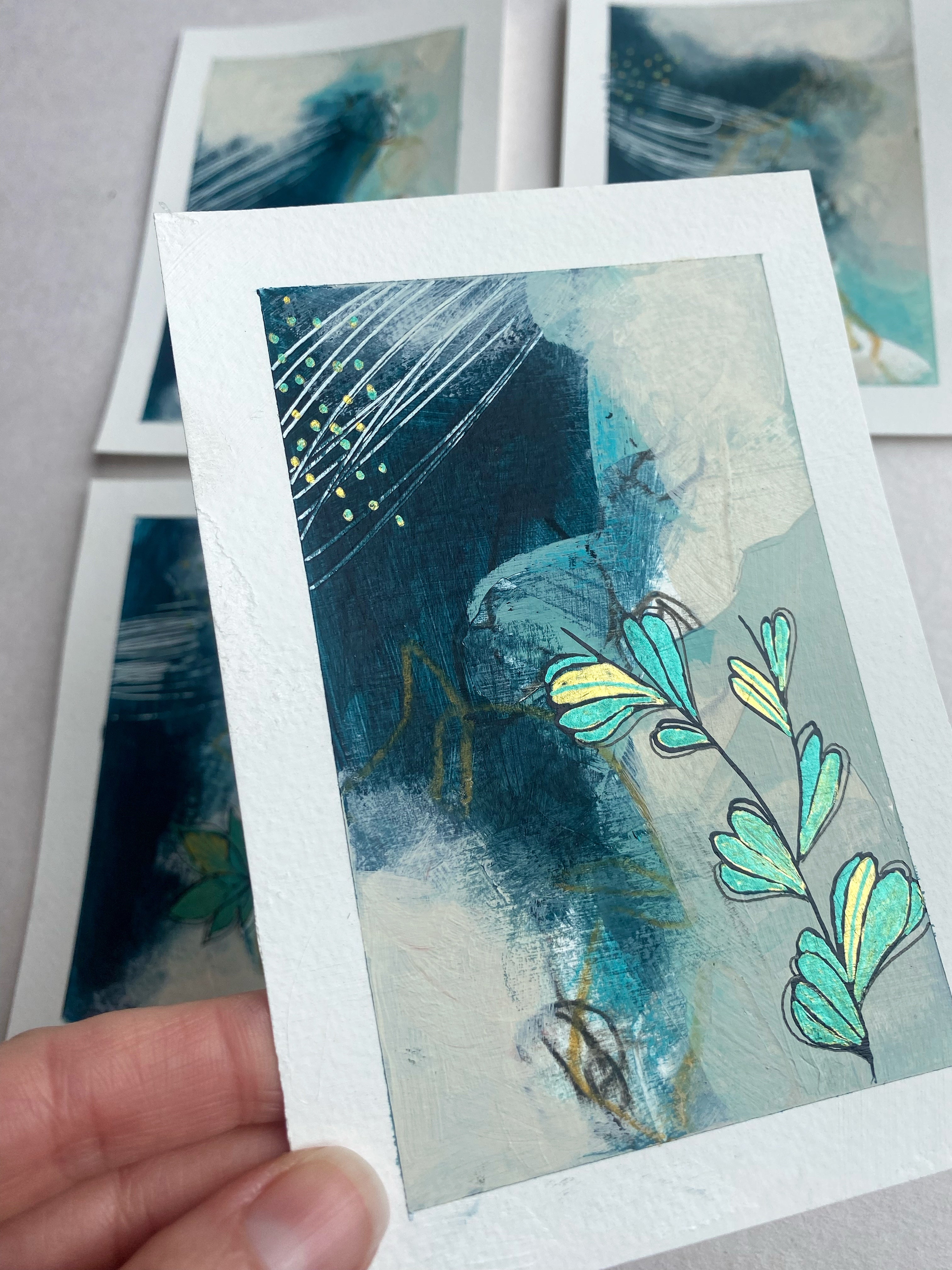 Go With the Flow II - set of 4 mini paintings with metallic detail
