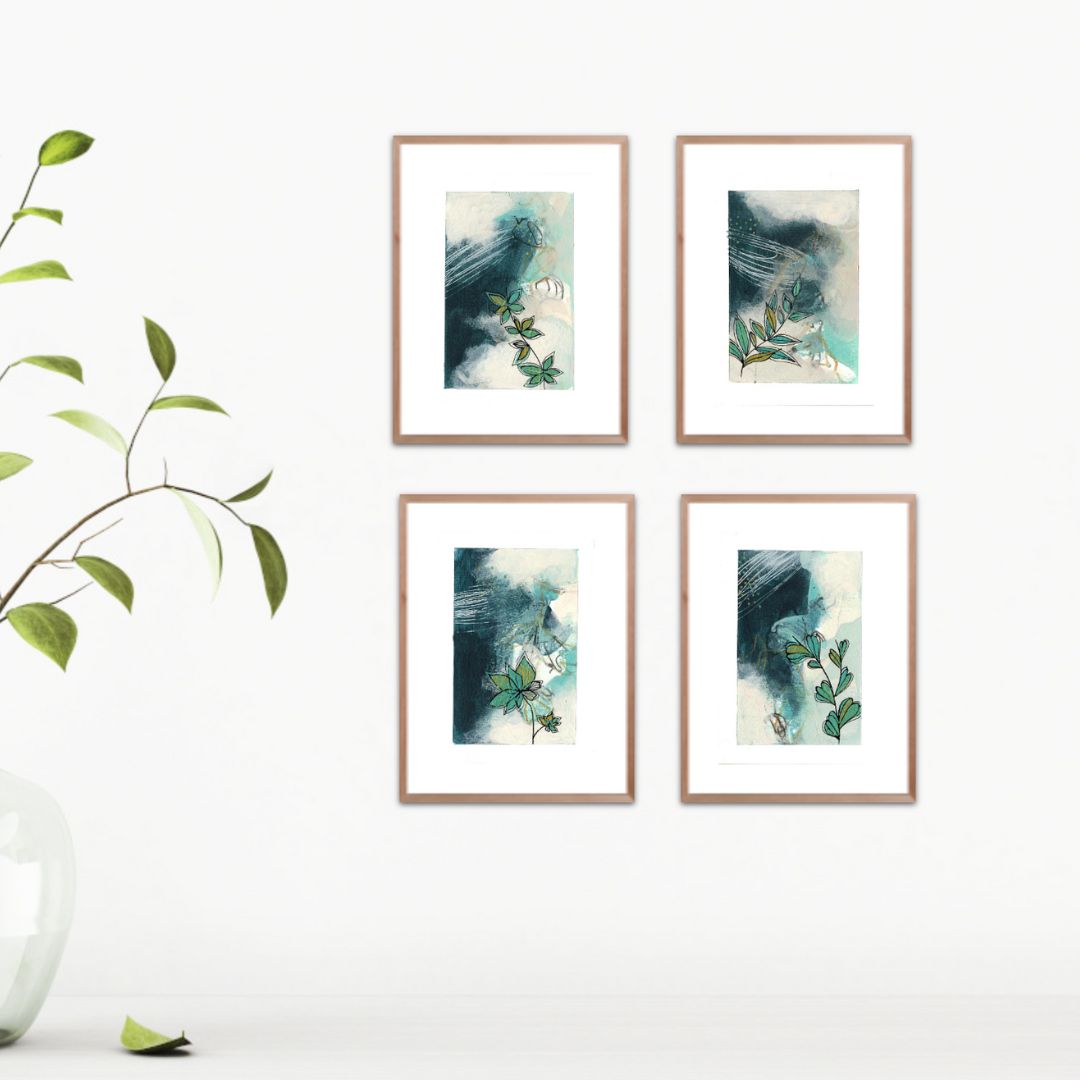Go With the Flow II - set of 4 mini paintings with metallic detail
