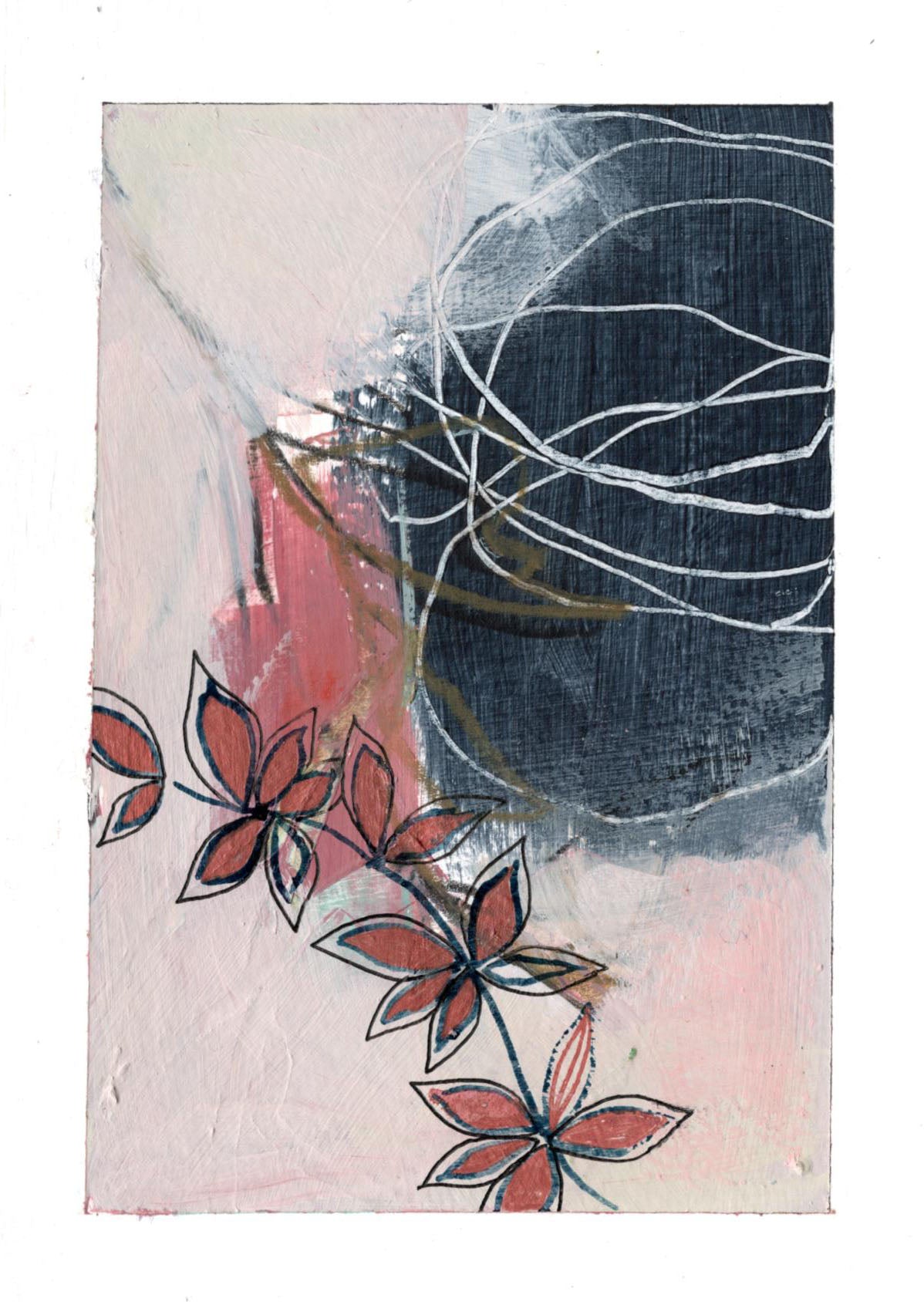 Go With the Flow III - set of 4 mini original paintings with metallic details