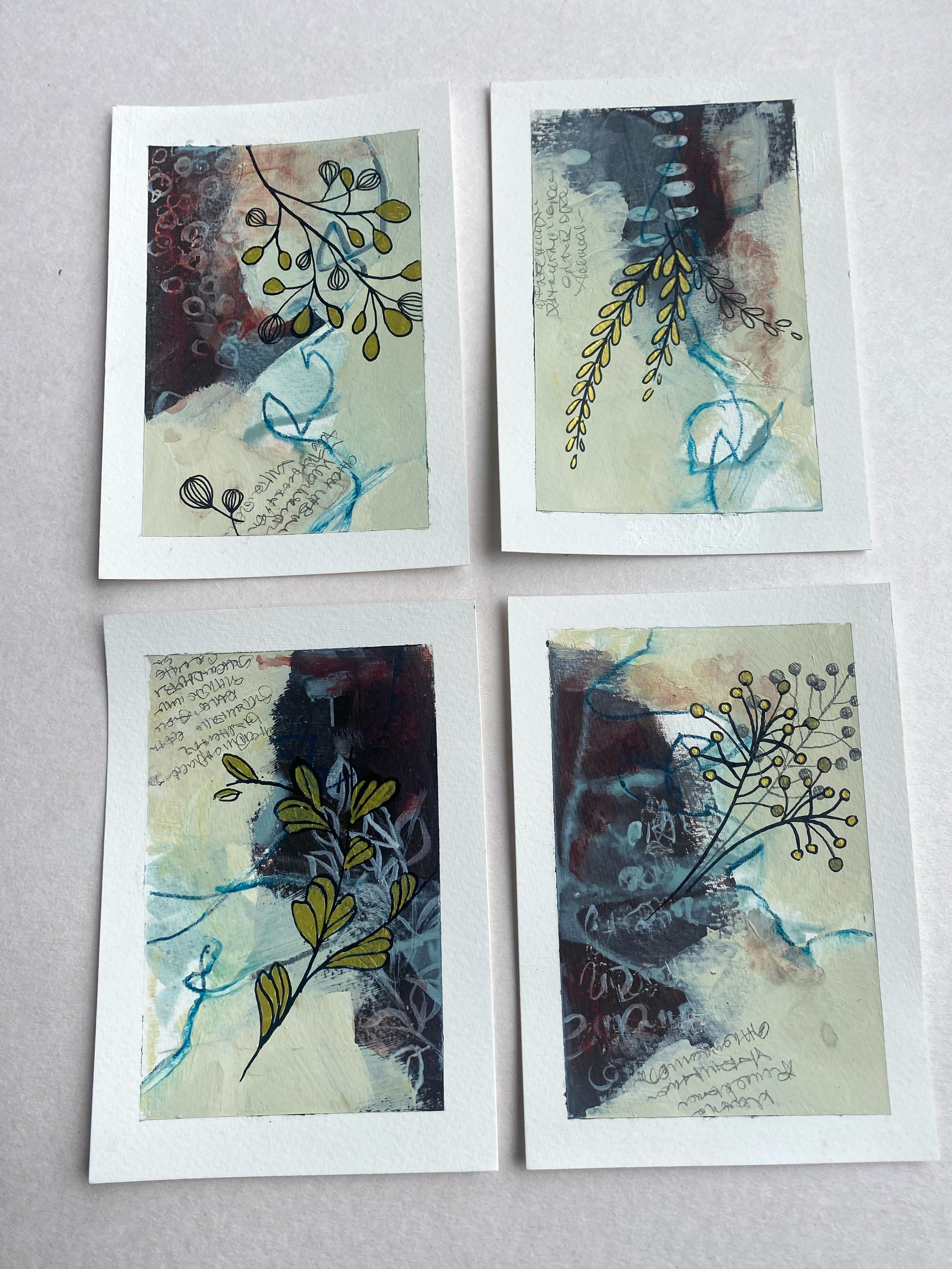 Go With the Flow IV - set of 4 mini original paintings with gold detail