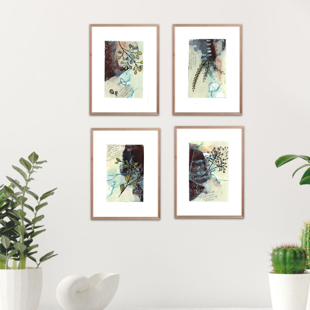 Go With the Flow IV - set of 4 mini original paintings with gold detail