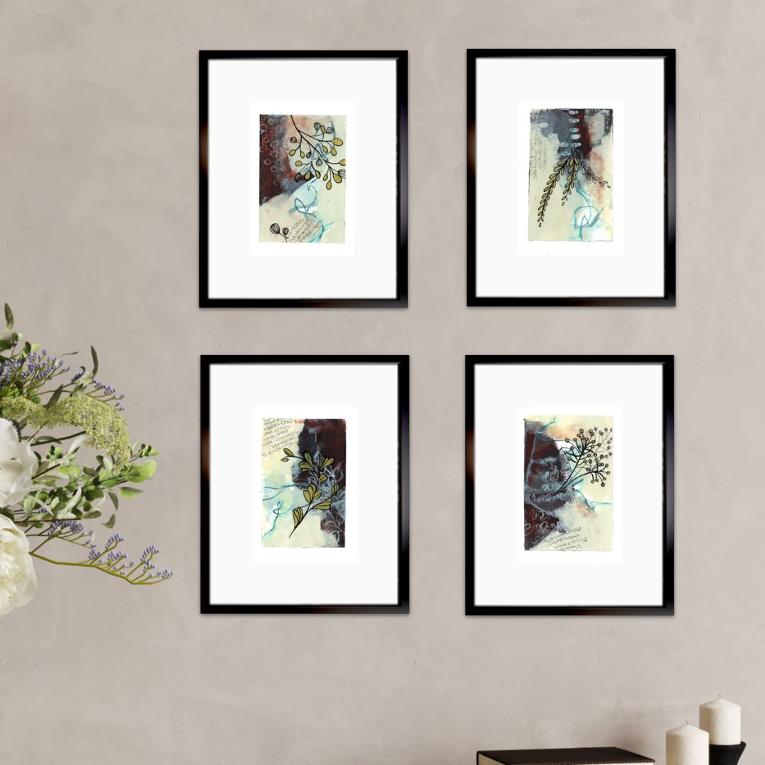 Go With the Flow IV - set of 4 mini original paintings with gold detail