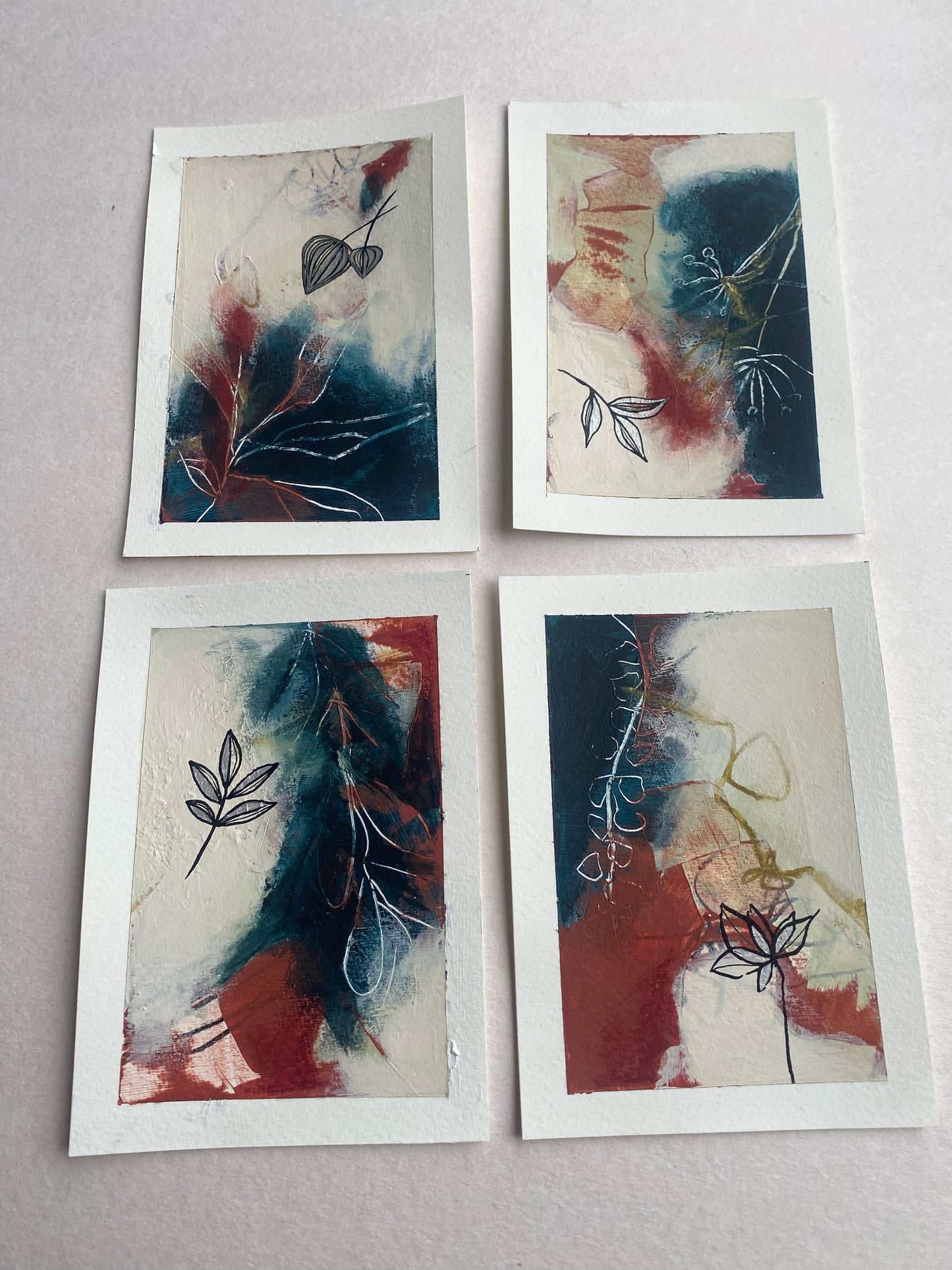 Go With the Flow V - set of 4 mini original paintings with silver detail