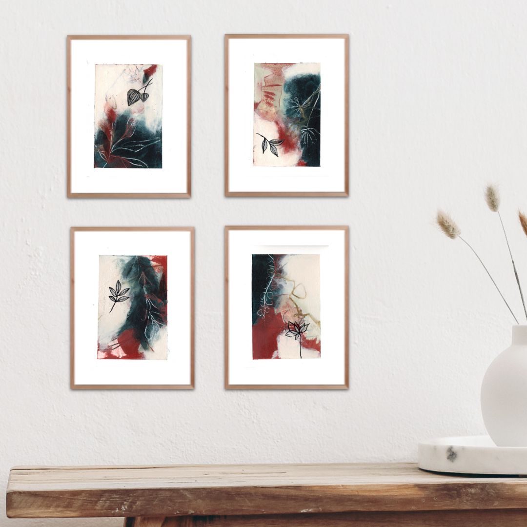 Go With the Flow V - set of 4 mini original paintings with silver detail