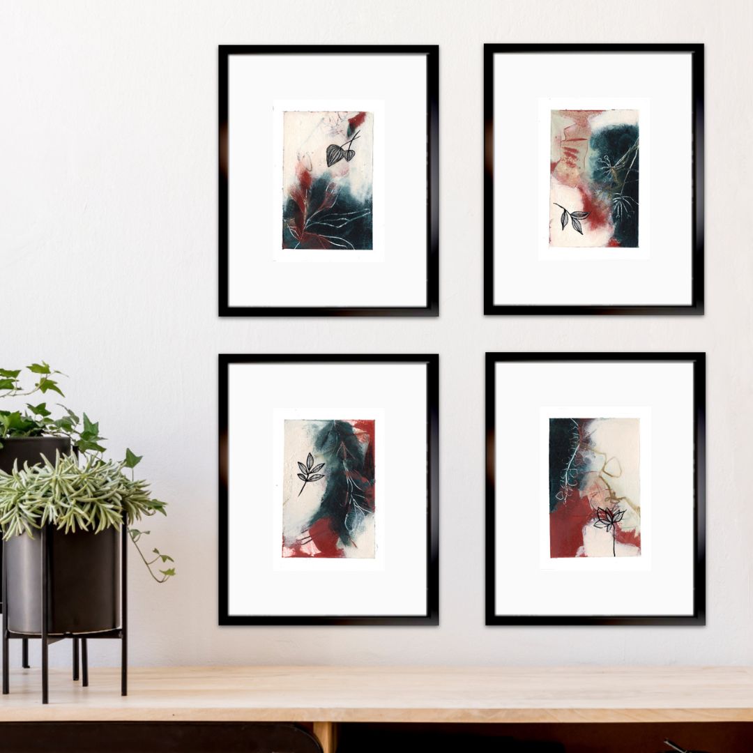 Go With the Flow V - set of 4 mini original paintings with silver detail